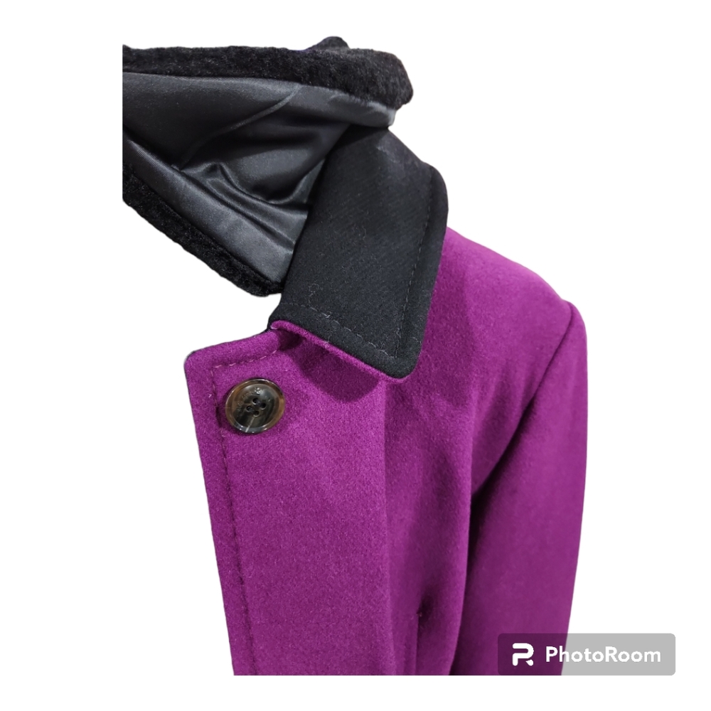 Kate Spade ● Bright Violet Sherpa-Collar Belted Wool-Blend Peacoat - Picture 7 of 9